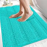 OLANLY Thick Bathroom Rugs 30x20, Extra Soft Absorbent Chenille Striped Bath Rugs, Rubber Backing, Machine Wash Dry, Bath Mats for Bathroom Floor, Tub and Shower, Home Decor Accessories, Teal