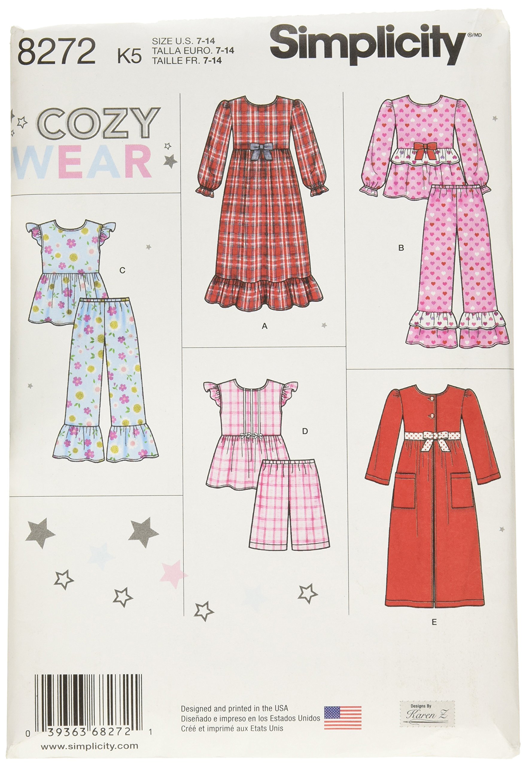 Simplicity Pattern 8272 K5 (7-8-10-12-14) Child's and Girl's Sleepwear and Robe, Paper, White, 22 x 15 x 1 cm