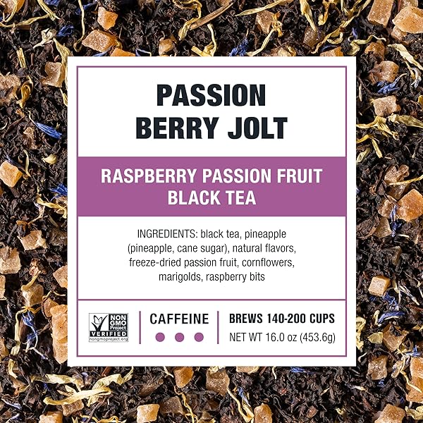 TIESTA TEA – PASSION BERRY JOLT, LOOSE LEAF, RASPBERRY PASSION FRUIT BLACK TEA, PREMIUM BLEND, CAFFEINATED BLACK, MAKE HOT OR ICED BREWS UP TO 200 CUPS, 16OZ RESEALABLE BULK POUCH