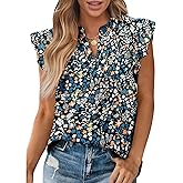 Zenlonr Womens Dressy Casual Tops 2026 Summer Ruffle Cap Sleeve V Neck Shirts Boho Floral Blouses Vacation Outfits