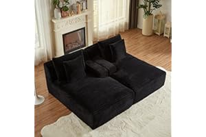 HZANHY Oversized Double Chaise Lounges Indoor, 78" Upholstered Boneless Cloud Stupendous Oversized Chaise Lounge Couch Luxury Sofa Bed Deep Seat, Corduroy Lounge Chair,2 Pieces Black