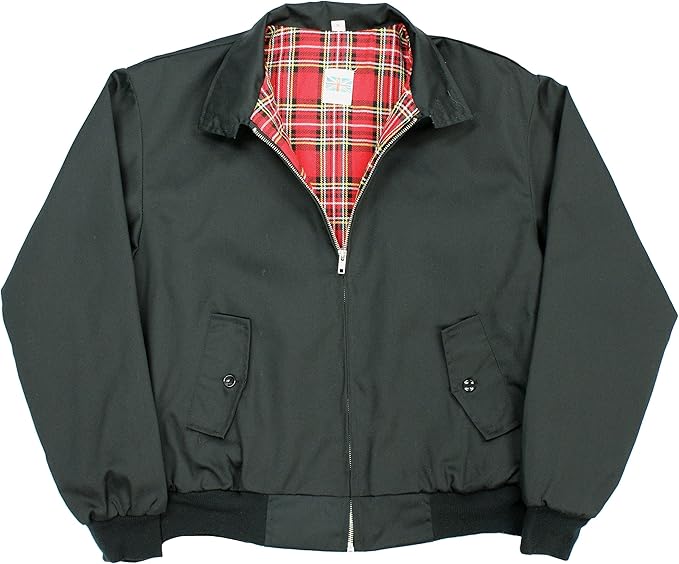 Harrington Jacket with Tartan Lining Black XS Amazon.co.uk Clothing