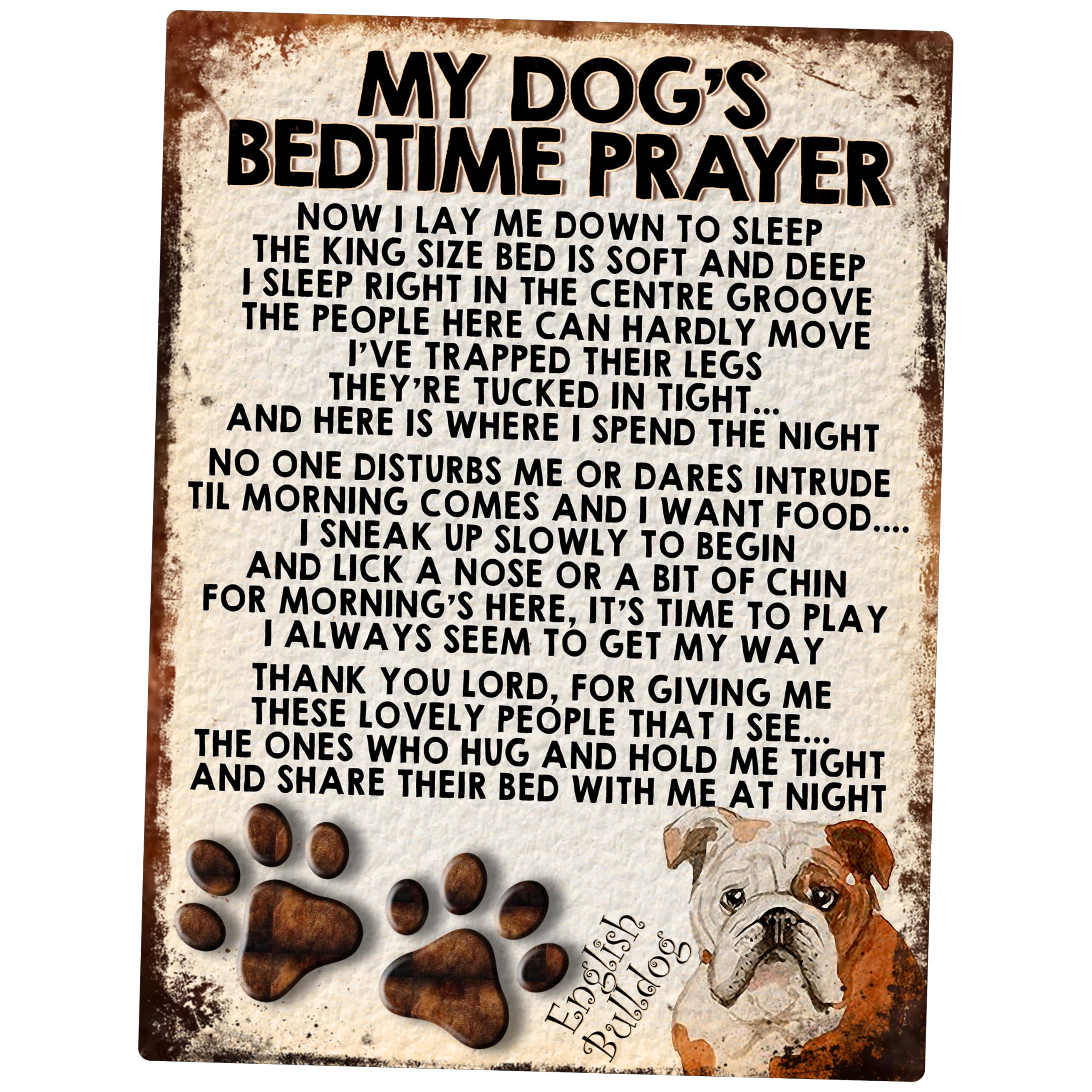 MY DOG'S BEDTIME PRAYER RETRO STYLE METAL TIN SIGN/PLAQUE (ENGLISH BULLDOG)