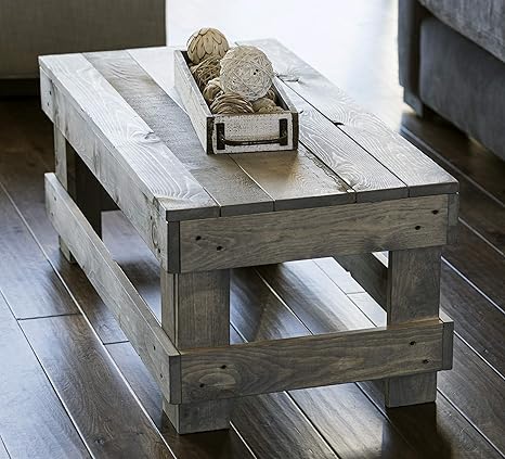 Amazon Com Del Hutson Designs Landmark Pine Natural Solid Wood Farmhouse Living Room Coffee Or End Table Coffee Table Grey Kitchen Dining