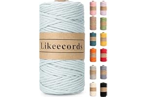Likeecords 4mm Single Strand Macrame Cord 80m Colored Macrame Rope, Cotton Rope Macrame Yarn, Colorful Cotton Craft Cord Wall Hangings, Plant Hangers, Crafts(Sky Blue)