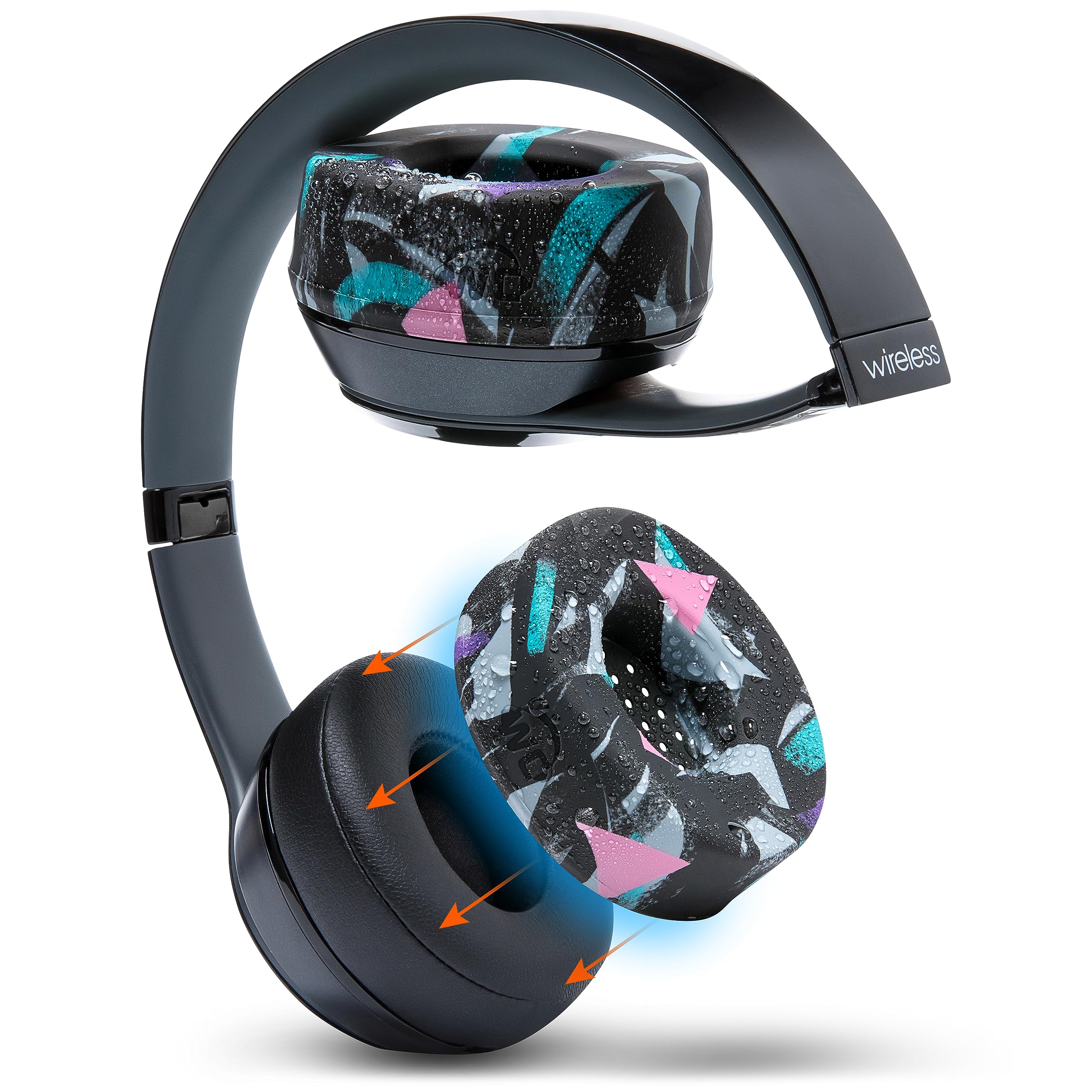WC SweatZ Solo - Patented Earpad Sweat Covers for Beats Solo 4, Solo 3 & Solo 2, Made by Wicked Cushions | Sweatproof & Machine Washable | 90's Black — image 1