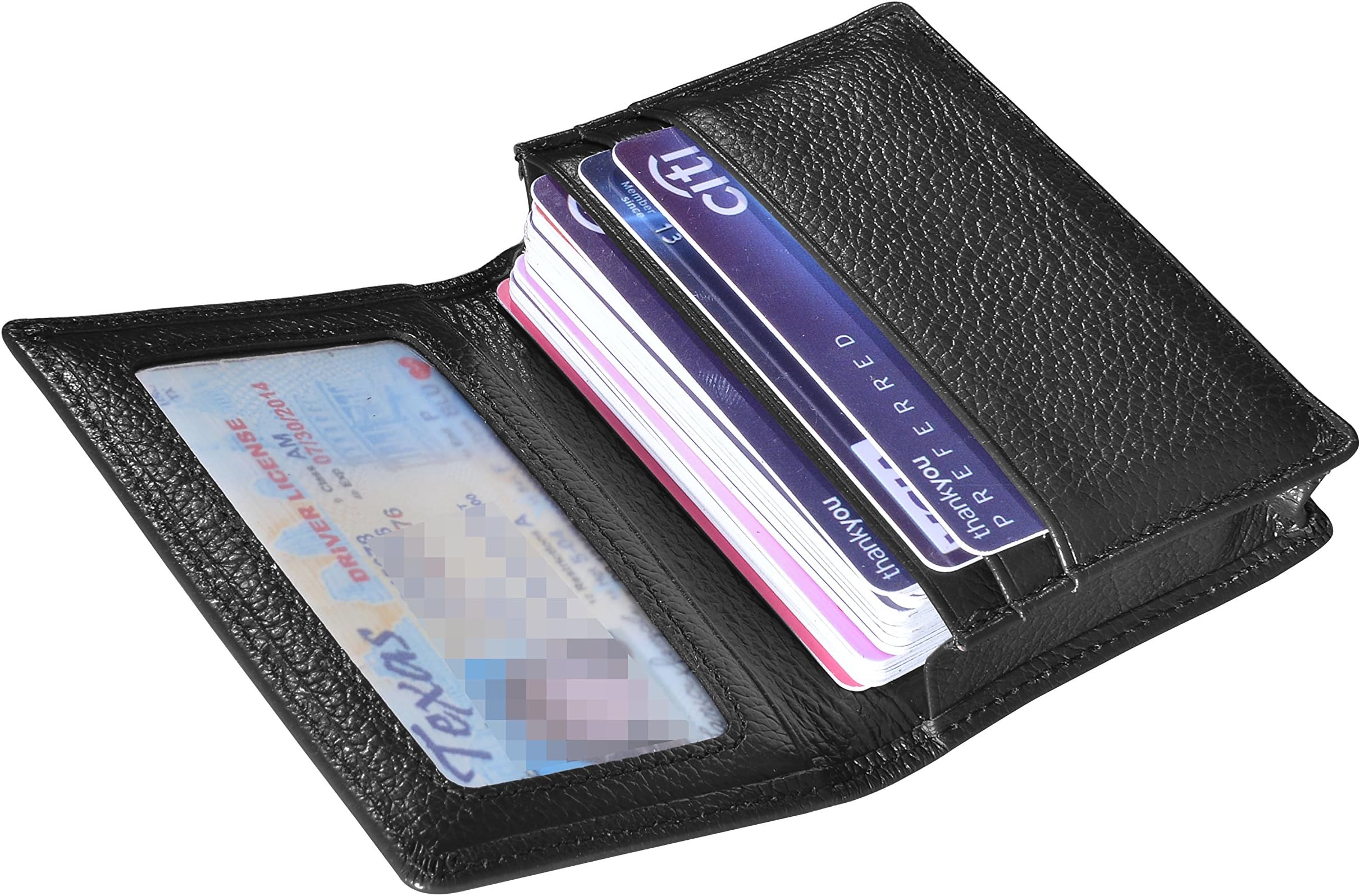 Outrip Genuine Leather Business Card Holder Name Card Case Credit Card Wallet with ID Window RFID Blocking (Black)