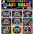 Decorably 10 Chalkboard Classroom Rules Poster and Banner, Matte-Laminated Inspirational Class Rules Poster for Classroom Preschool