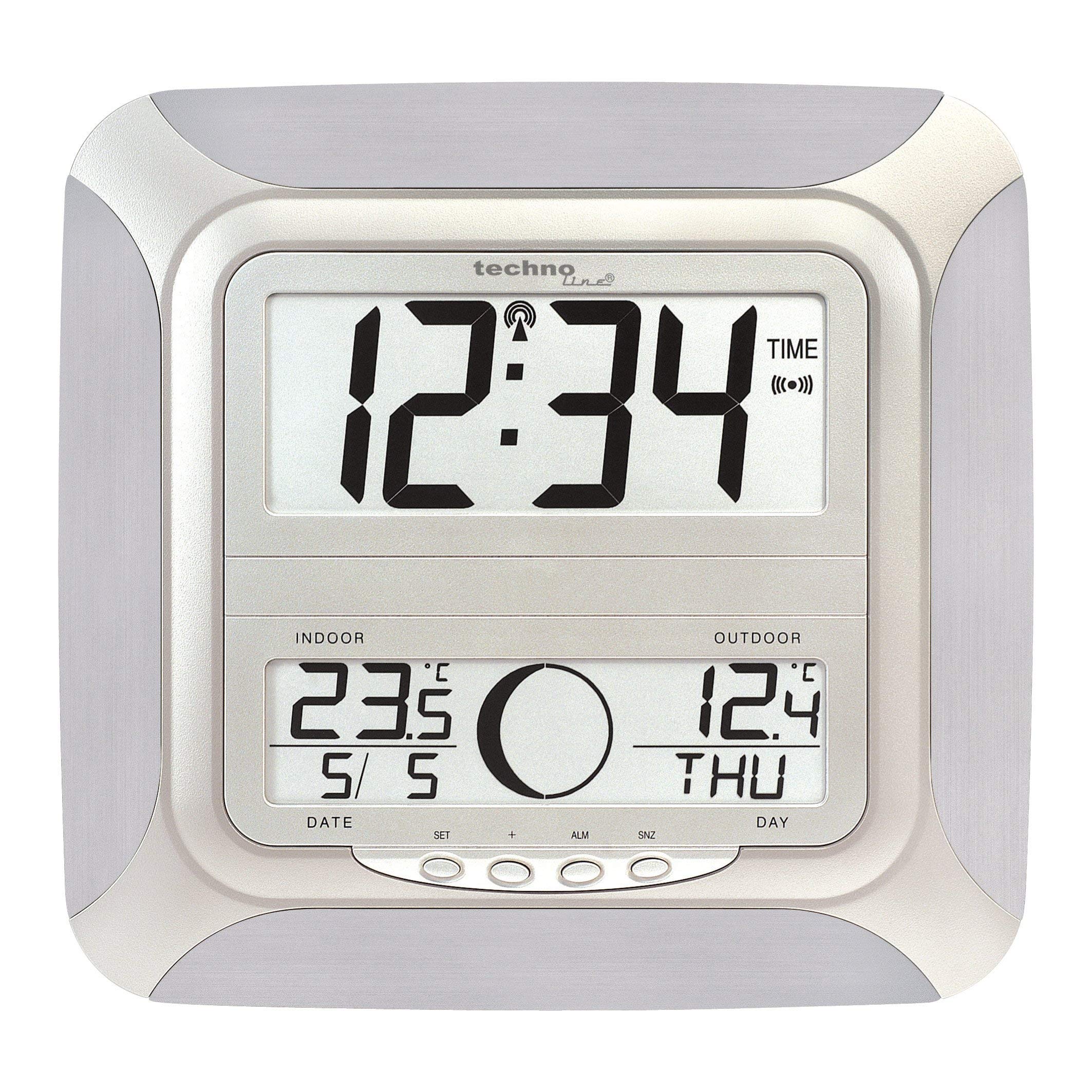 techno line Radio Controlled Clock with Manual Setting Option, Alu-Silver
