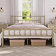 Yaheetech 13 inch Full Size Metal Bed Frame with Headboard and Footboard Platform Bed Frame with Storage No Box Spring Needed Mattress Foundation Antique Gold
