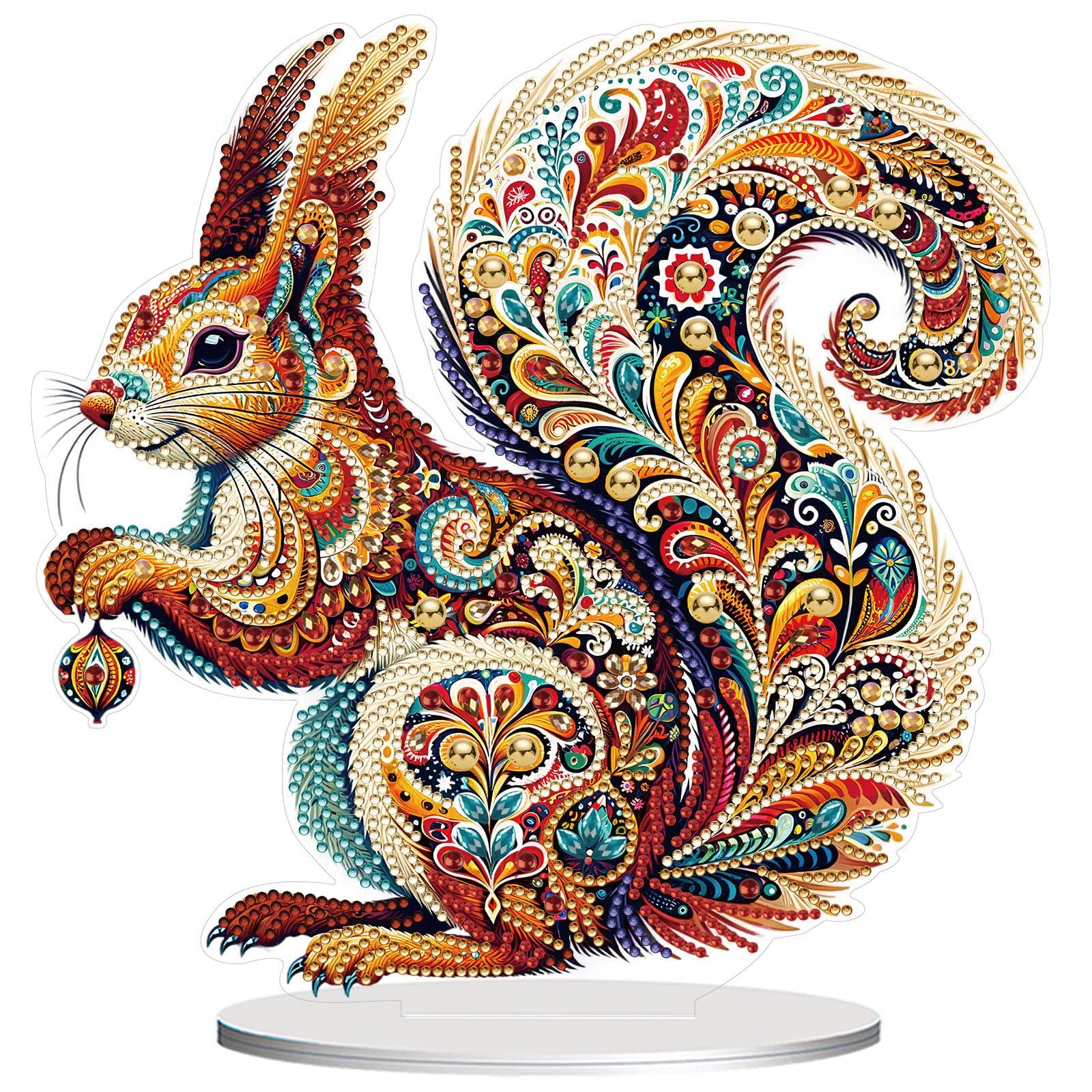 CAYUDEN Diamond Painting Table Decoration, Diamond Art Kits Adults 5D Squirrel Gem Painting Desktop Standing Art Set DIY Tabletop Gem Painting Ornaments for Decoration, Gift