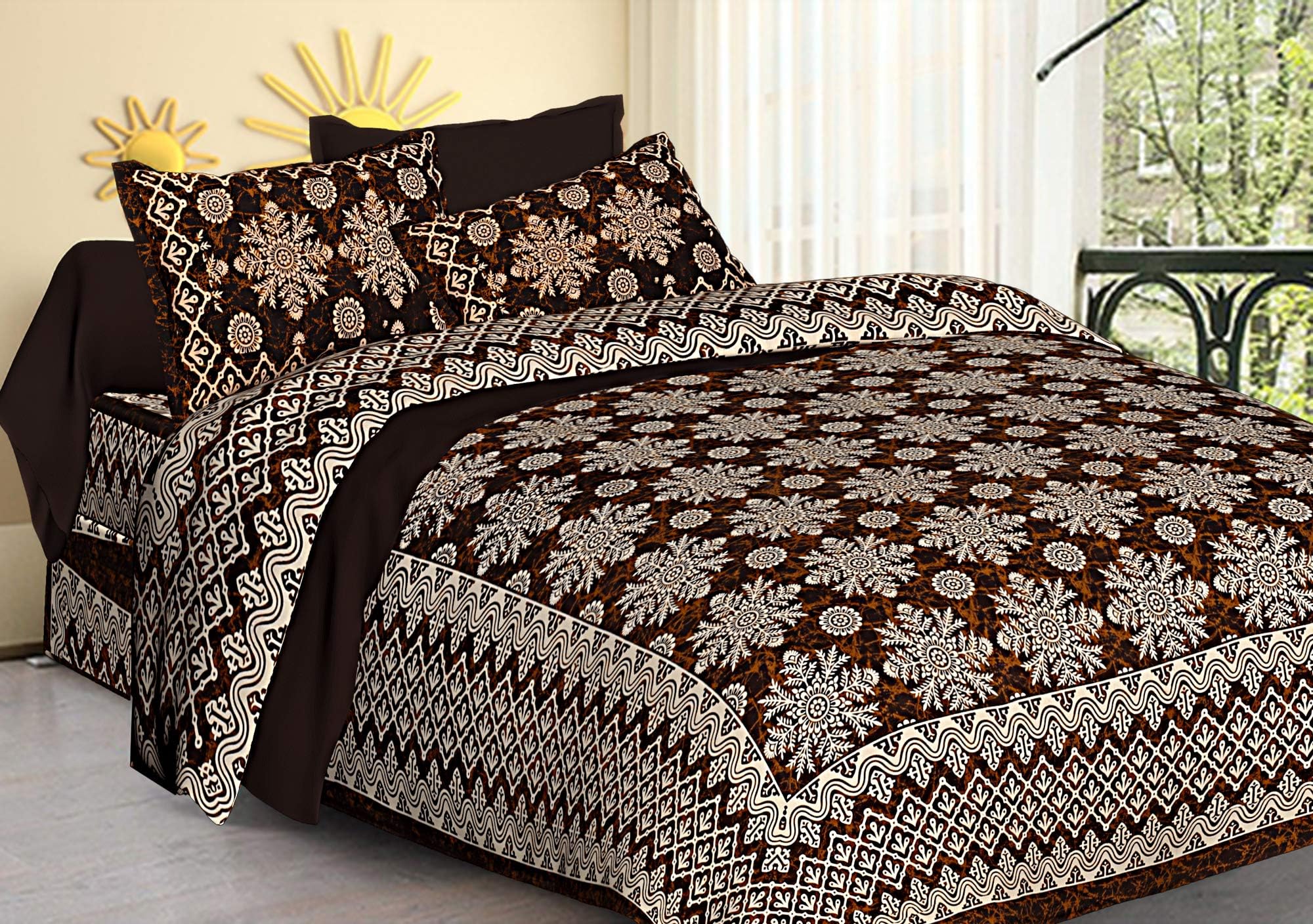 Jaipuri Bedspreads Cotton 144 TC Bedsheet (Black_Queen)