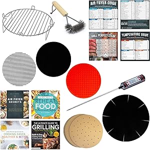 Air Fryer Toaster Oven Tray Accessory Kit Compatible With Ninja, Power Airfryer Oven, Costway, Maxi-Matic, Chefman, Chulux, Costzon +More | Parchment Paper Sheets + Cooking Guide Reference Magnets