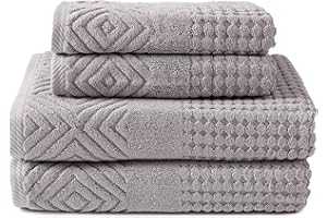 TEXERESILK Texere 100% Organic Cotton Diamond Jacquard 700 GSM Luxury Bath Towel Sets - Ultra Soft and Absorbent Hotel and Spa Quality (Diamond, Cathedral Gray, 2 Bath & 2 Hand Towels)