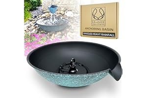 U-nitt 12" Spill Bowl Downspout Catch Basin for Rain Chain Anchoring & Stake | Rainwater Collection for Roof |Gutter Catch Basin | Good for Water Fountain & Birdbath | Black | Handles Heavy Rain