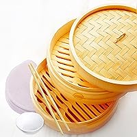Mister Kitchenware 10 Inch Handmade Bamboo Steamer, 2 Tier Baskets, Healthy Cooking for Vegetables, Dim Sum Dumplings, Buns, 