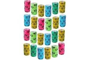 PRAIRIE HORSE SUPPLY 3 Inch Vet Wrap Tape Bulk (Black Paw Prints on Yellow, Red, Teal, Blue, Neon Green, and Neon Pink) (Pack of 24) Self Adhesive Adherent Adhering Flex Bandage Grip Roll for Dog Cat Pet