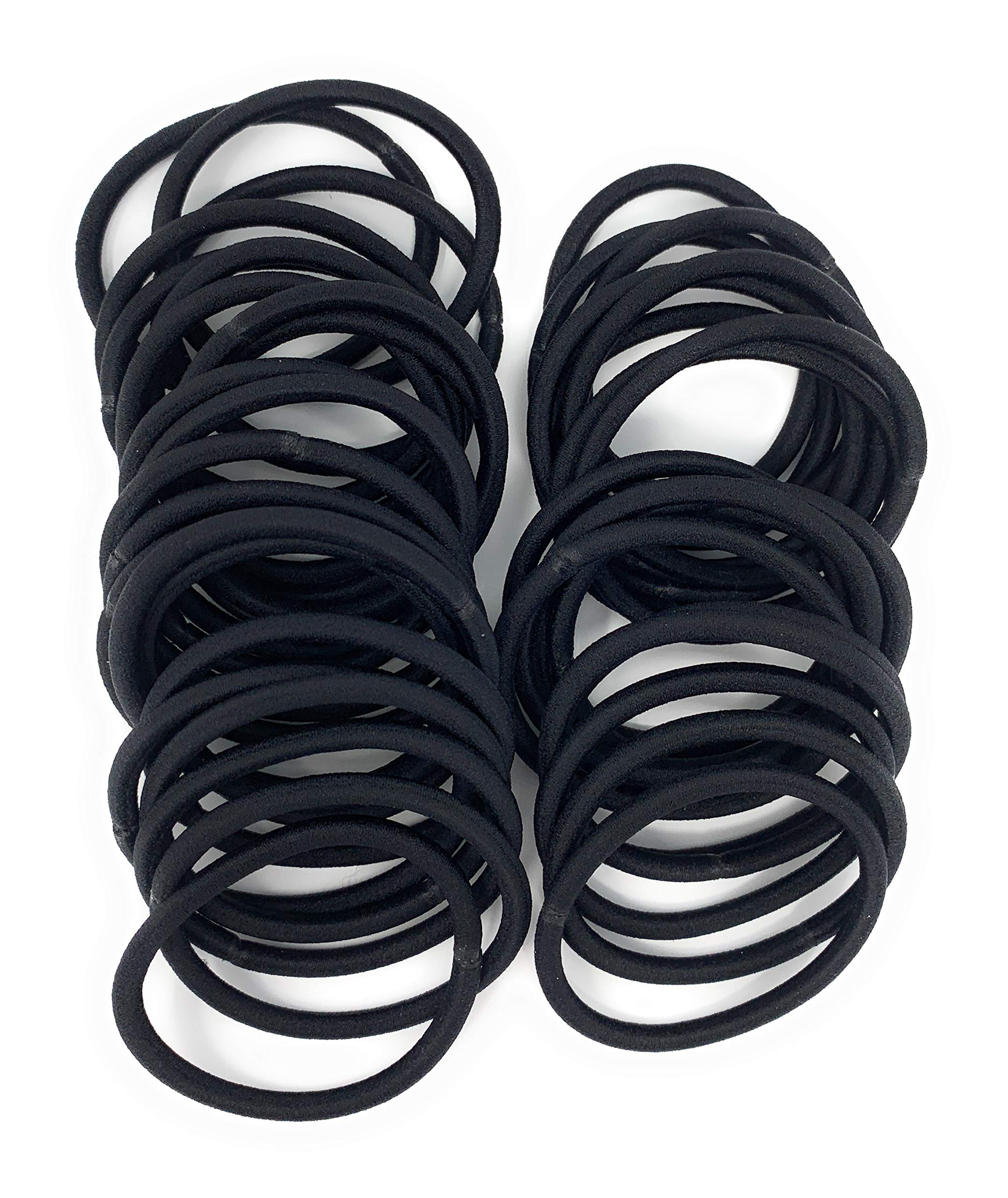 MSC 40 Pc 2mm Thick Hair Bands 40mm Diameter - 2mm Hair Ties Bobbles Elastics bands Hairbands Ponytail Holders No Metal for Women Girls Kids Men Ideal for Thick Hair Black40pc