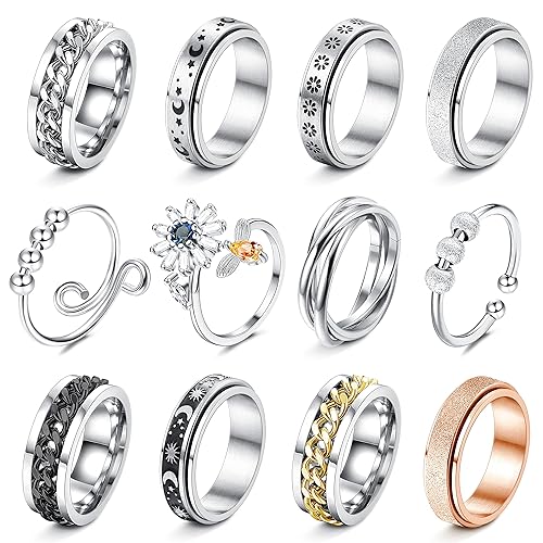 FASACCO Anxiety Ring for Women Fidget Rings for Anxiety Spinner
