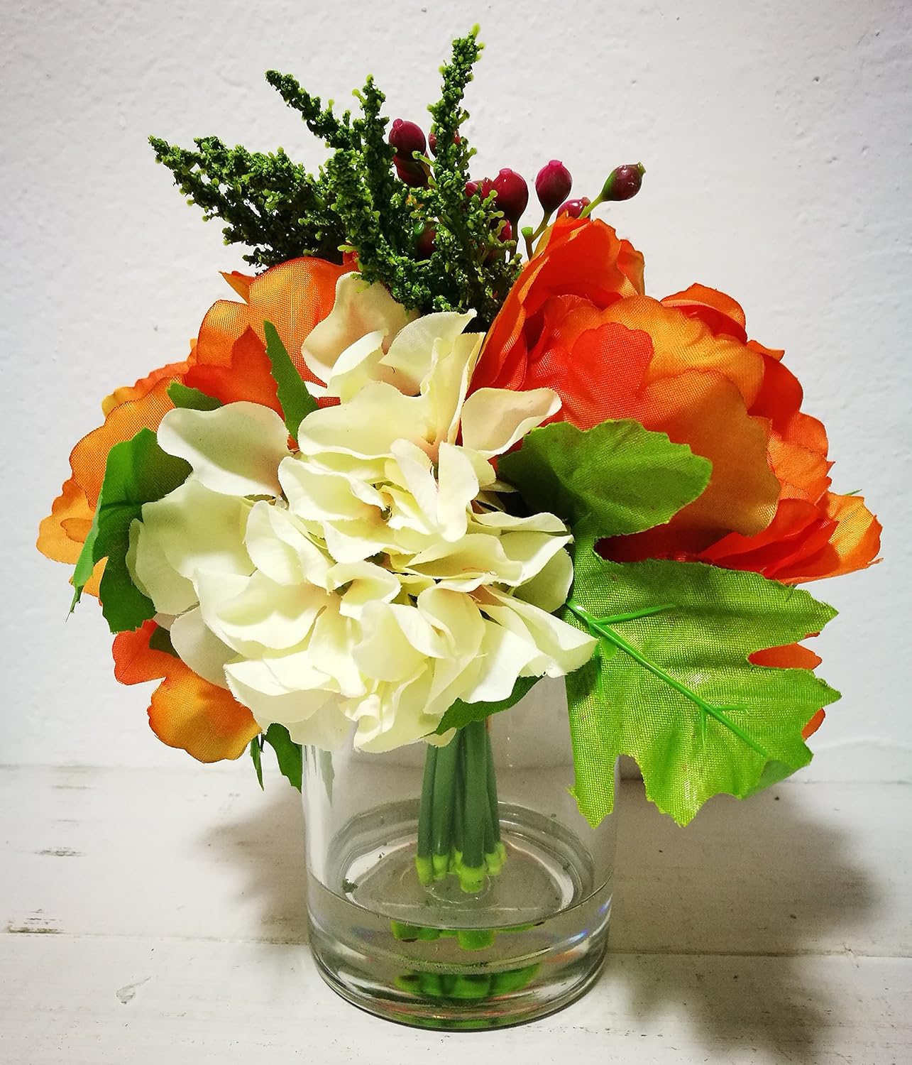 Amazon Com Pretihome Artificial Flowers Arrangements In Round Clear Glass Vase Home Kitchen