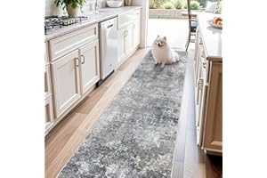 BYYVOO 3x10 ft Long Hallway Runner Rug – Non-Slip Washable Kitchen Floor Rug with Rubber Backing, Modern Low Pile Thin Wide Carpet Runners for Bedroom, Entryway Indoor（Blue Grey,3x10）