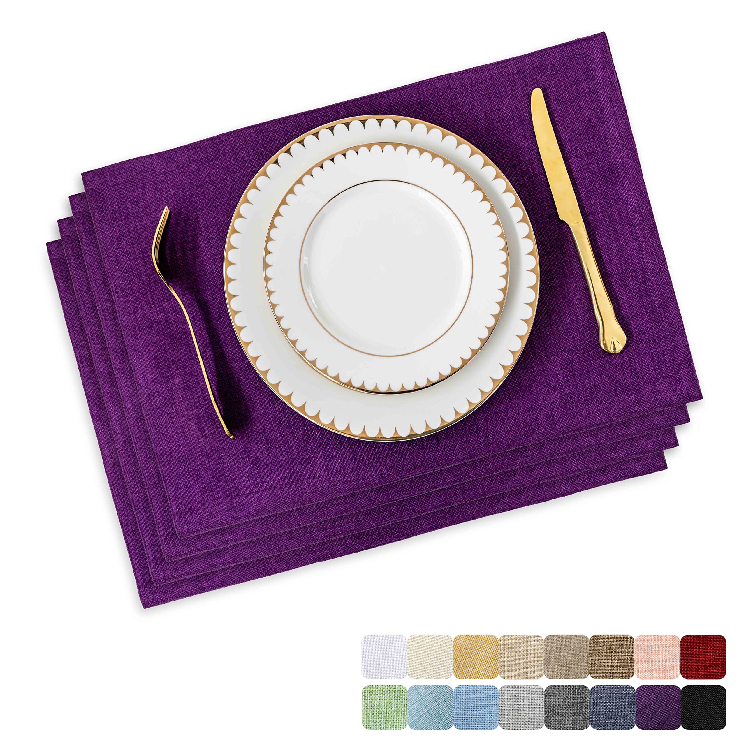 Home Brilliant Place Mats Set of 4 Purple, Heat Resistant Dining Table Placemats, Durable Easy Clean Dining/Kitchen Table Mats, 33 x 48 cm, 4 Pcs, Purple