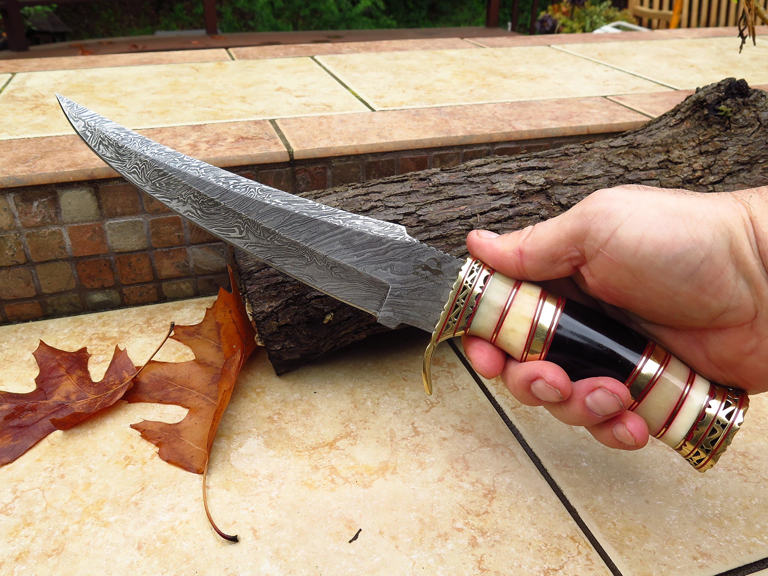 DKC-6005 WHITE SWAMI BOWIE Damascus Steel Hunting Knife DKC Knives 1.5 lbs 15"Long 10'' Blade Nomano Series