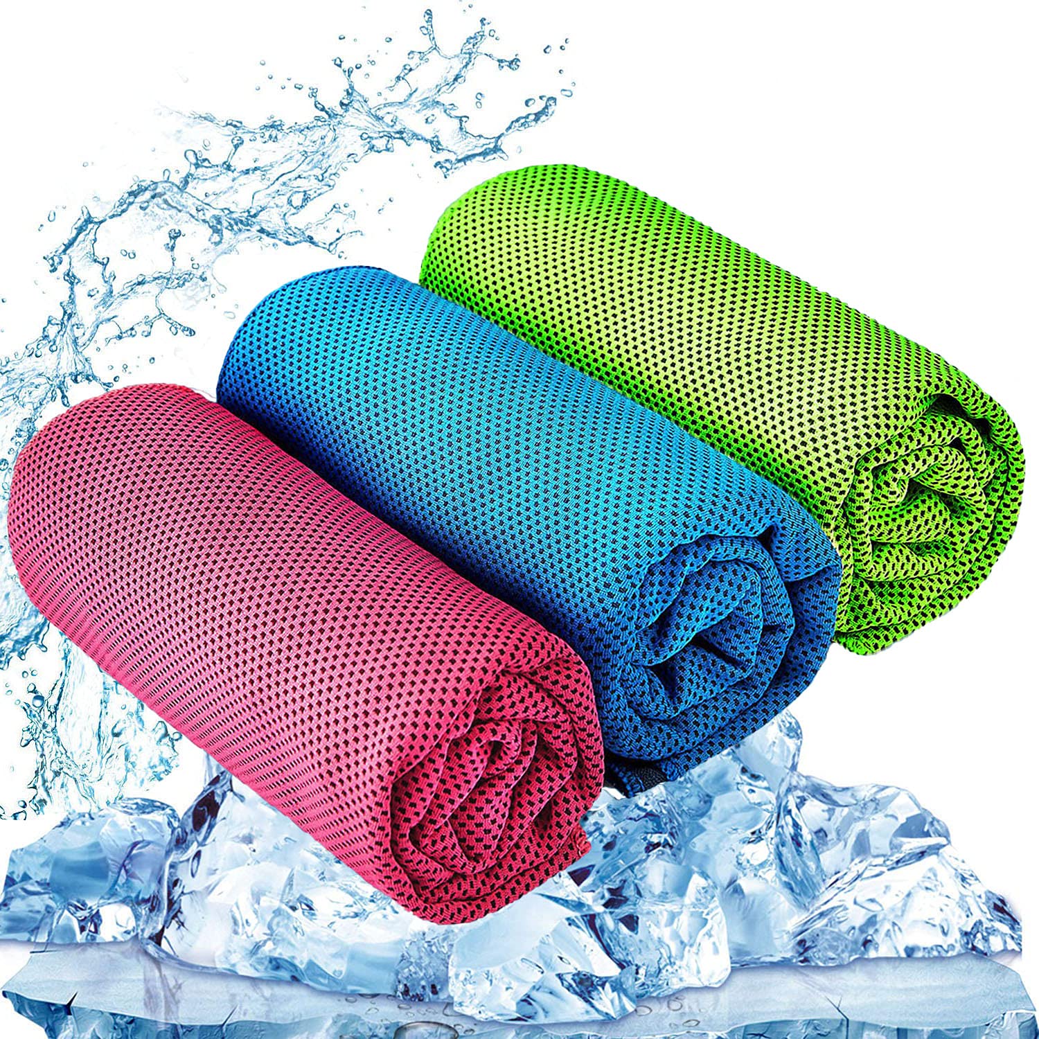 YQXCC 3 Pcs Cooling Towels | 120x30 cm | Cool Cold for Neck | Microfibre Soft Breathable Chilly | for Sports Yoga, Golf, Gym, Camping, Running & More Activities
