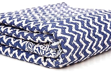 Indigo Blue Abstract Printed Kantha Double Coverlet Quilt Bed Cover Indigo Bedding Queen Kantha Quilt Bed Throw Coverlet Bedspread Bedding Blanket Gudri 108 X 90 Inch by Handicraft-Palace