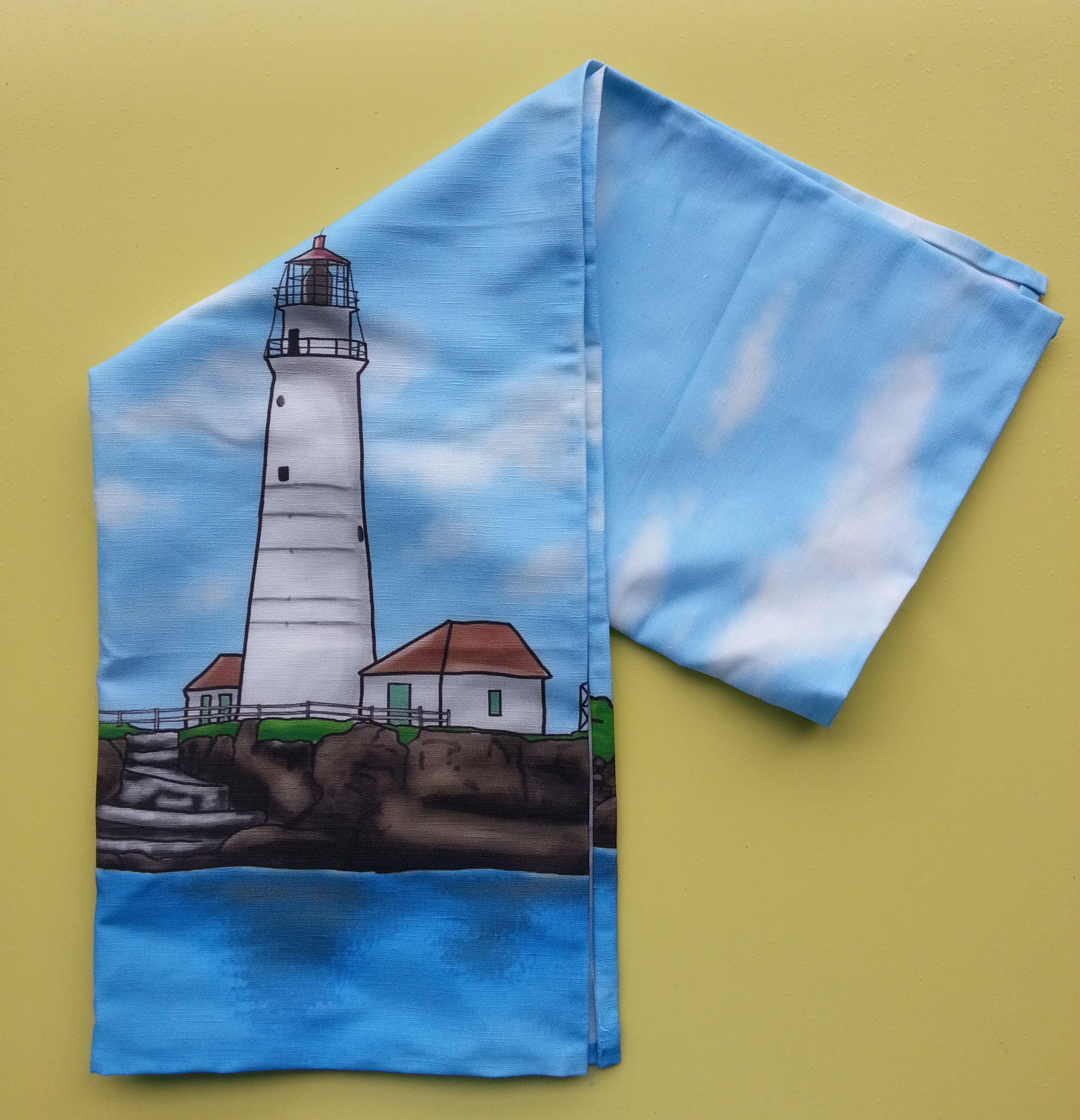 Graphic Print Linen Lighthouse Tea Towel