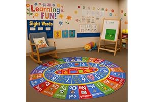 KC Cubs Multi Color Letter Print Power-Loomed ABC Alphabet, Numbers and Shapes Educational Learning & Fun Game Play Area Non Slip Boy & Girl Kids Oval Rug