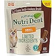 Nylabone Nutri Dent Dog Dental Chews - Natural Dog Teeth Cleaning & Breath Freshener - Dental Treats for Dogs - Filet Mignon Flavor, Small (64 Count)