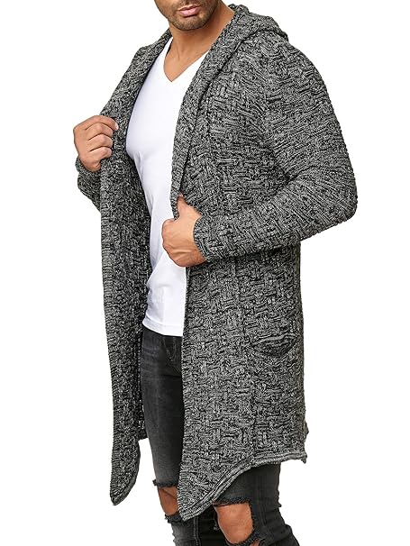 Red Bridge Herren Strickjacke Übergangsjacke Cardigan Asymmetric Long Cut Kapuze