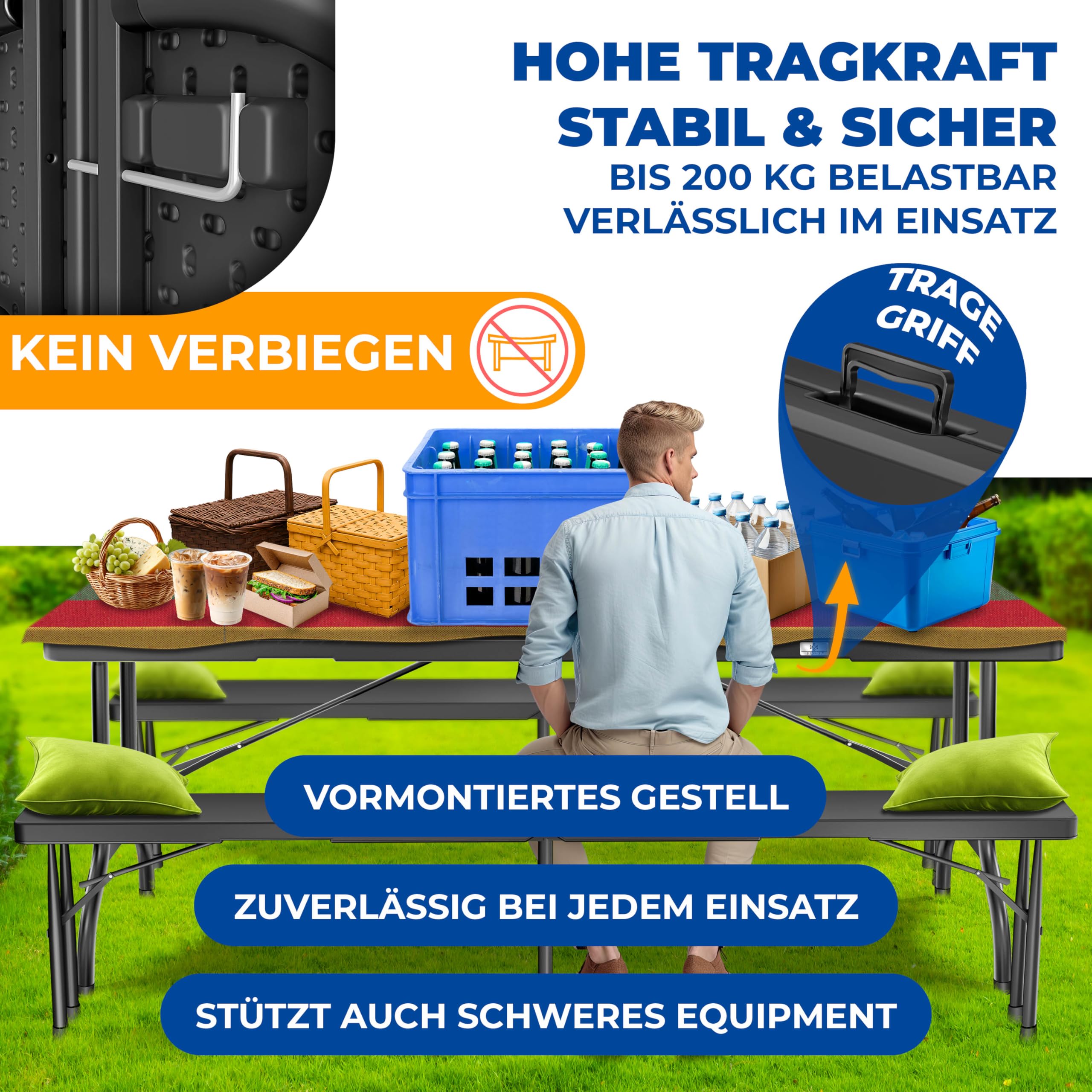 KESSER Table De Buffet Pliante 183x76cm Plastique - 8 Convives, Camping, Jardin, Terrasse, Anthracite
