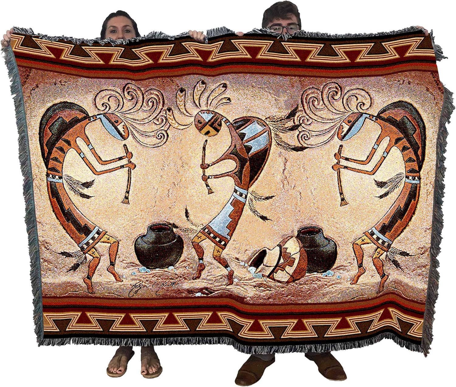 Pure Country Weavers Kokopelli Pot Dance - Southwest Cave Rock Art Blanket Throw Woven from Cotton - Made in The USA (72x54)