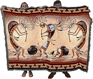 Pure Country Weavers Kokopelli Pot Dance - Southwest Cave Rock Art Blanket Throw Woven from Cotton - Made in The USA (72x54)