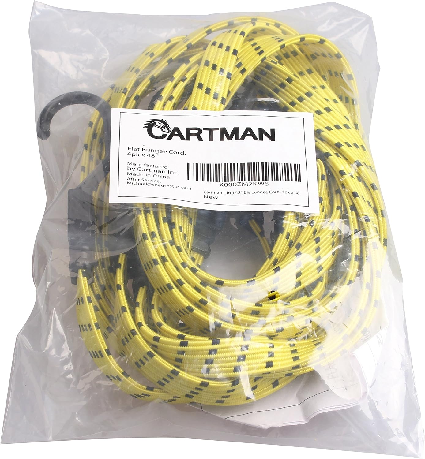 CARTMAN Ultra 48" Black/Yellow Flat Bungee Cord, 4pk x 48": Automotive