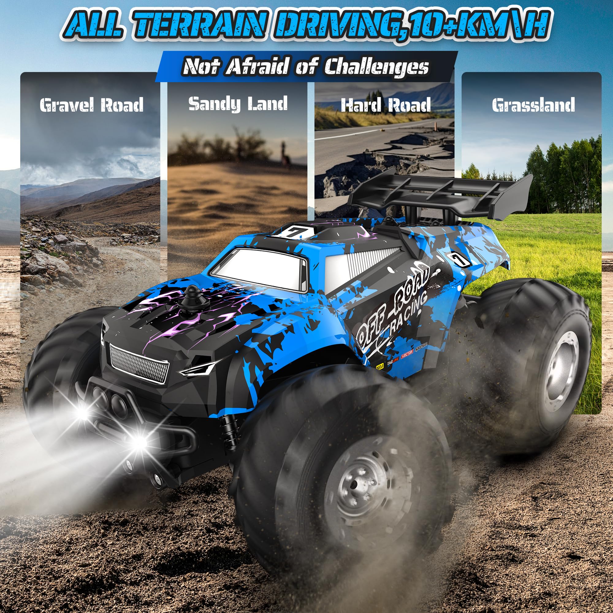 Remote Control Car, All-Terrain Remote Control Truck for Boys, Headlight, 1:20, 10KM/H, 2.4GHZ, Speed-Friendly, Sturdy, Rechargeable RC Cars for Boys 4-7 8-12 Christmas, Beginner, Kids 6-12+