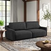 Serta Glendale 90.2" Queen Size Wall-Hugging Convertible Sofa, Dreamcoil Comfort, Chenille Fabric, Black