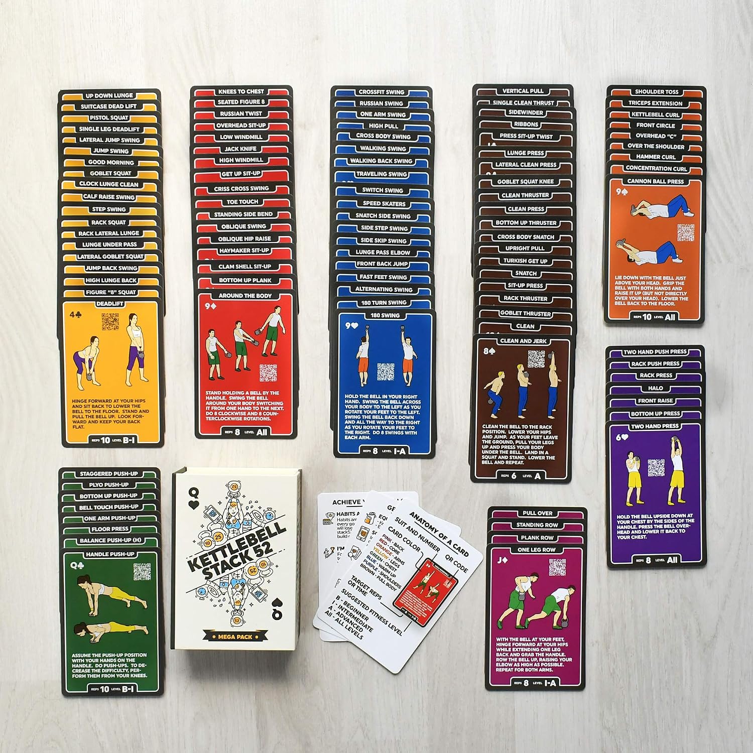 Stack 52 Kettlebell Exercise Cards. Workout Playing Card Game. Video Instructions Included. Learn Kettle Bell Moves and Conditioning Drills. Home Fitness Training Program. (2019 Mega Pack) - Image 5