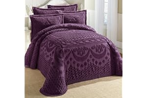 BrylaneHome Bedding Lightweight All Season Georgia Chenille Bedspread Ultra-Soft 100% Cotton with Medallion Pattern - Queen, Eggplant