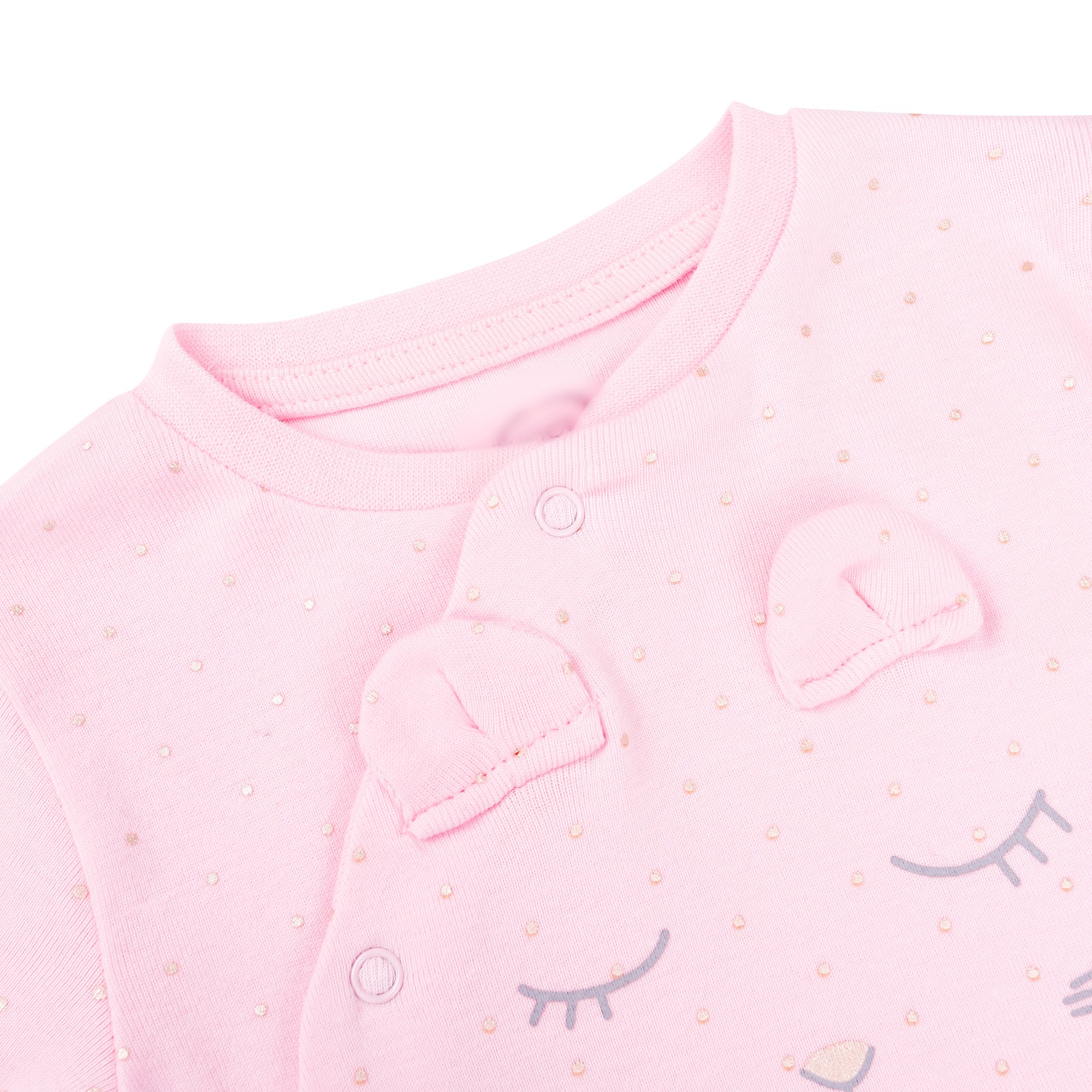 ShengHai Baby Girl Cute 2 Pack Pajamas Baby Pink Cat Printing Footed Sleeper Long Sleeve Cotton Romper With Mitten Cuffs 6-9 Months