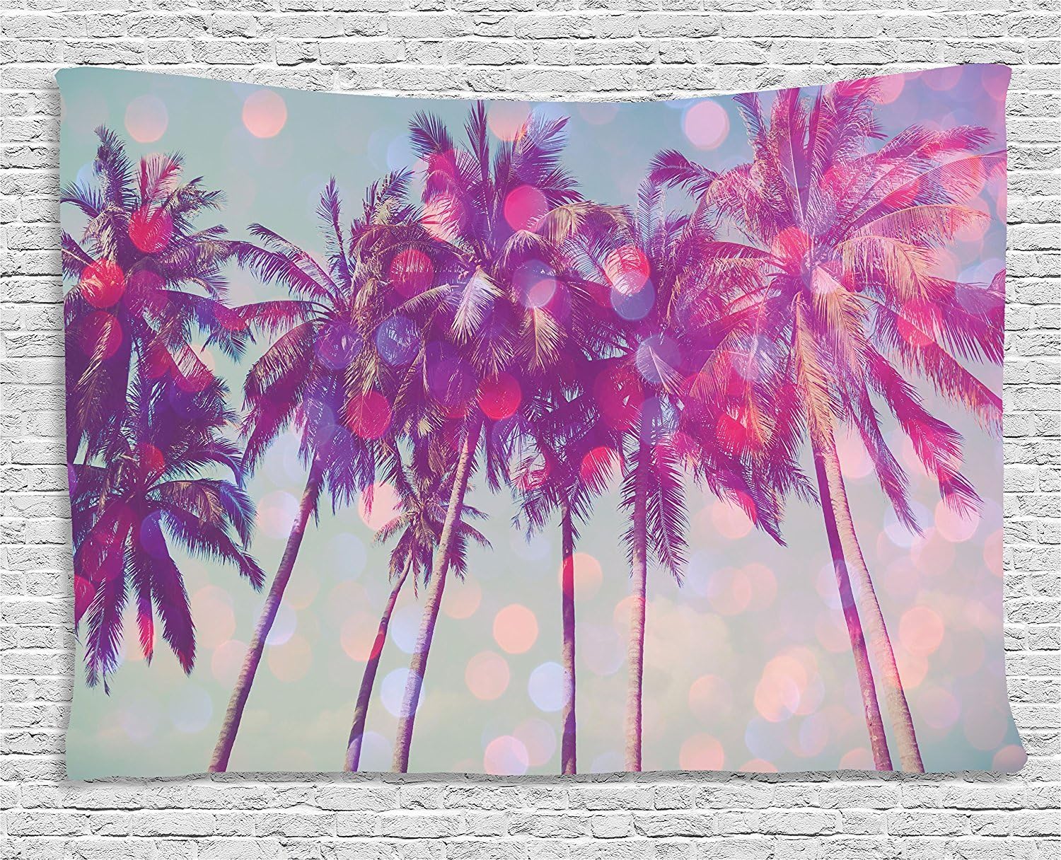 Ambesonne Nature Tapestry, Palm Trees Hawaiian Tropic Seashore Beach Californian Miami Sunbeams Image, Wide Wall Hanging for Bedroom Living Room Dorm, 60