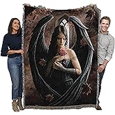 Pure Country Weavers Angel Rose Woven Blanket by Anne Stokes - Fantasy Gift Cotton Tapestry Throw - Made in The USA - 72" x 54"
