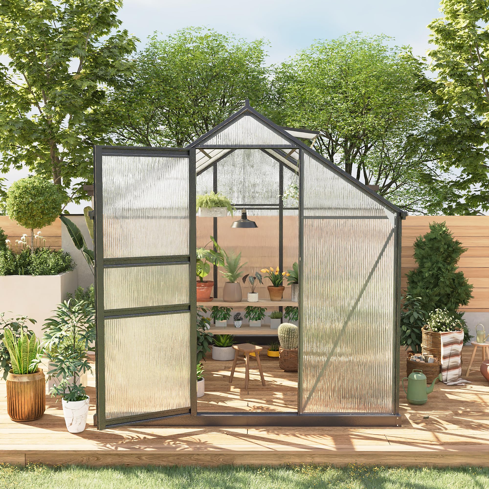 Photo 1 of ** SET 2 BOX ** 6*8 FT Outdoor Walk-in Greenhouse, Polycarbonate Green House, Heavy Duty Greenhouse with Vented Roof Window, Windproof Aluminum Frame, Suitable for Outside Gardening, Backyard, Patio