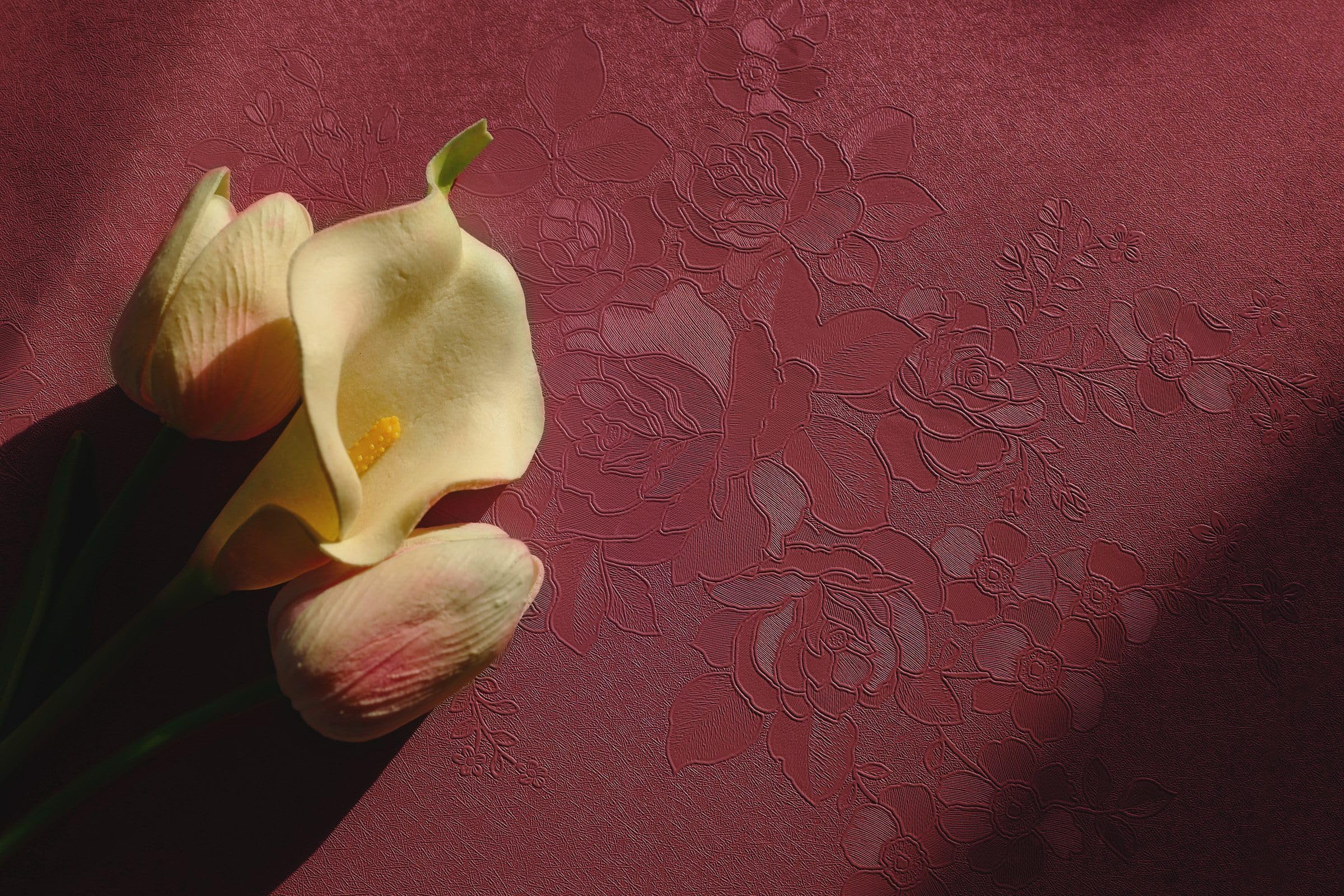 Photo 1 of 2 PK Dimoon Wallpaper 78.7"x17.3" Thicken Embossed Flower Peel and Stick Wallpaper Retro Red Floral Stick Peel Contact Paper Solid Pure Waterproof Dark Red Self Adhesive Wallpaper Removable Shelf Vinyl Roll