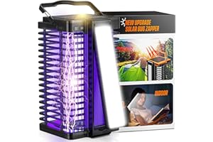 Evolpol Solar Bug Zapper Outdoor Indoor Mosquito Zapper with Reading Lamp, Cordless & Rechargeable Electric Insect Fly Zapper with 4200V UV Light, 2 in 1 Mosquito Killer for Home Backyard (Black)