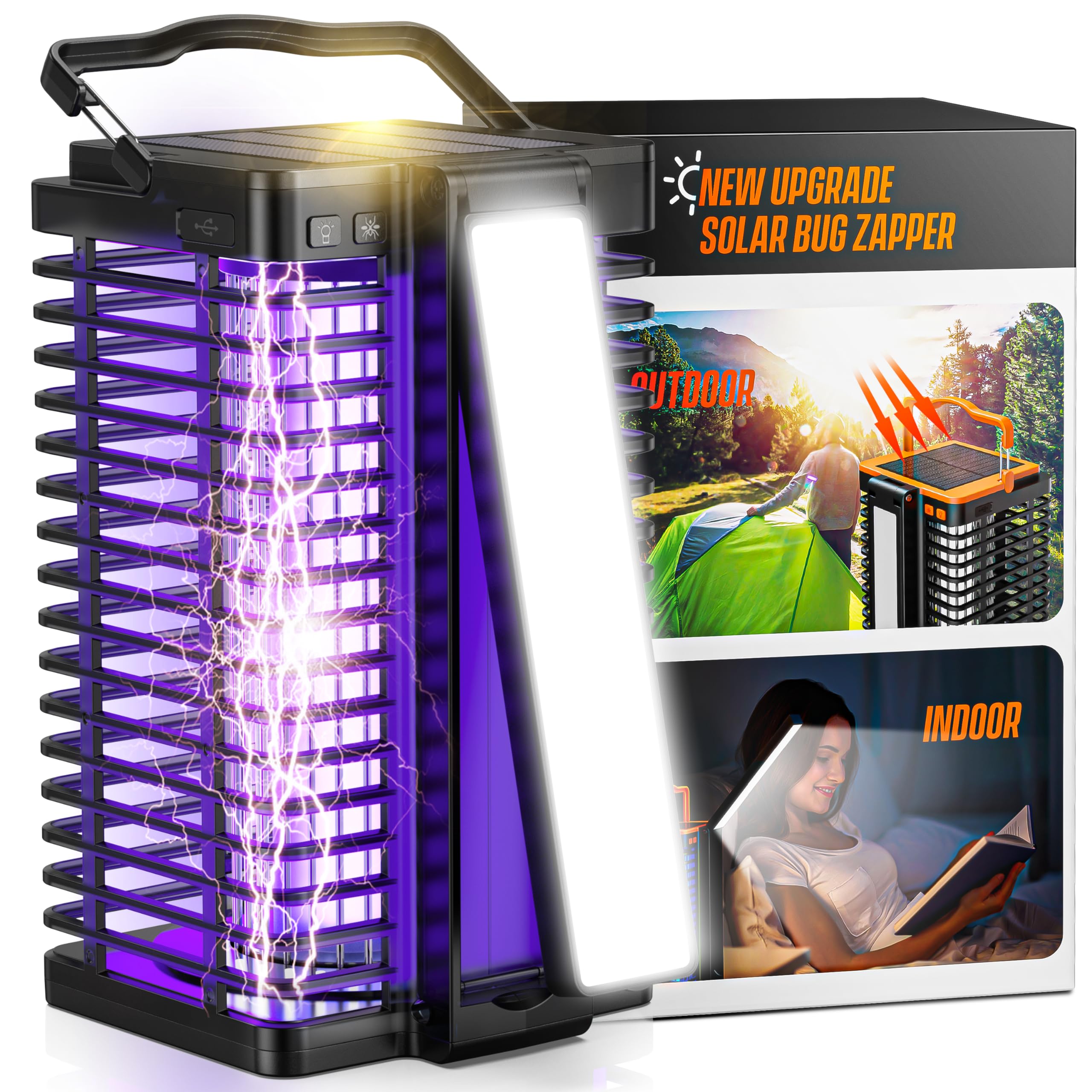 Photo 1 of Bug Zapper Outdoor Indoor, 4200V Electric Mosquito Zapper with LED Reading Lamp, Rechargeable Fly Zapper Waterproof Insect Trap for Home, Backyard, Garden, Patio, Camping, Black