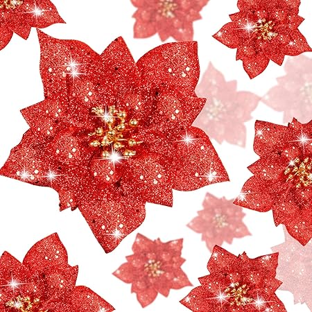Natale Glitter Immagini.Willbond 36 Pezzi Fiori Di Natale Poinsettia Glitter Fiori Artificiali Matrimonio Ornamenti Di Albero Di Natale Glitter Di Capodanno Rosso Stile Paillettes Amazon It Casa E Cucina