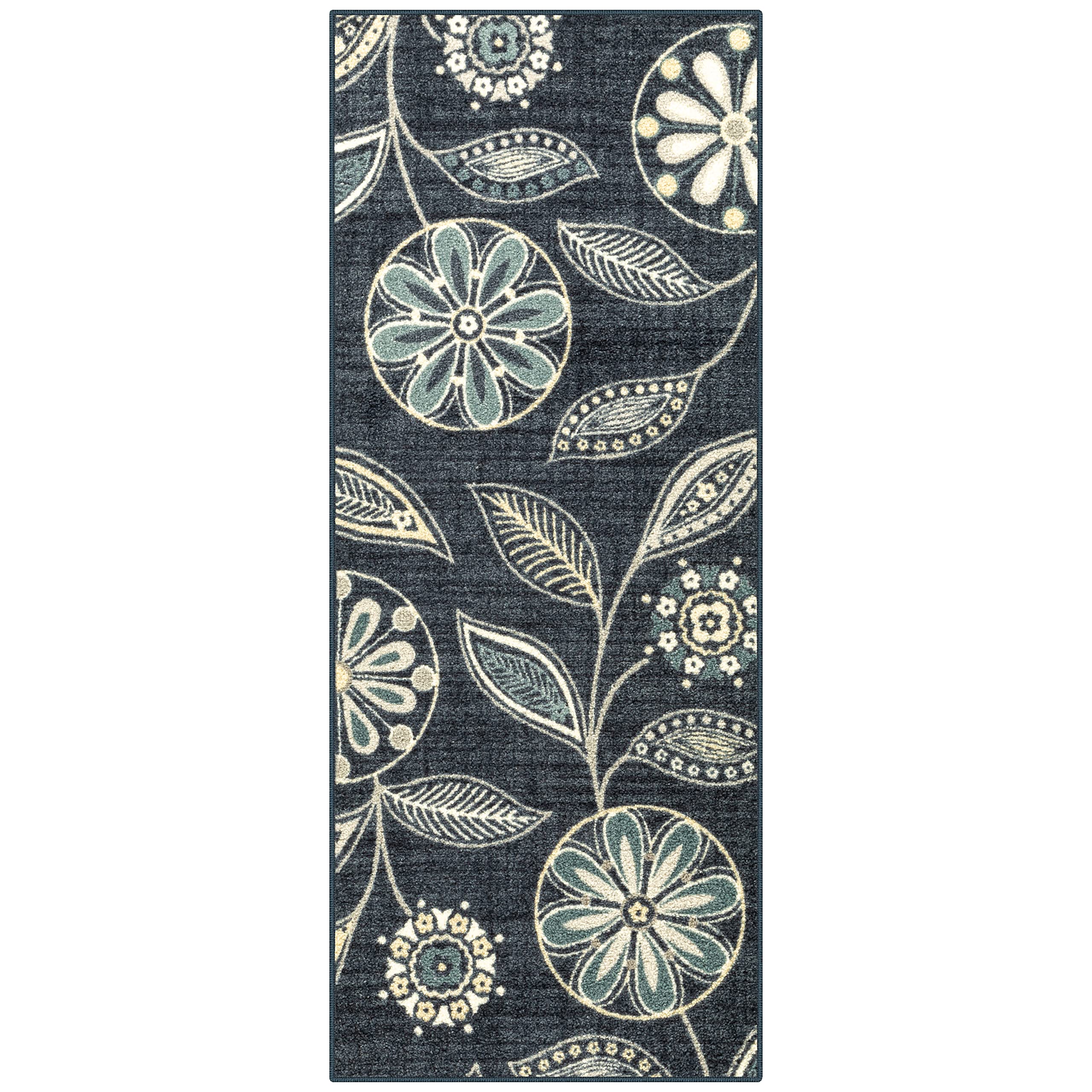 Photo 1 of Maples Rugs Reggie Floral Runner Rug - Made in USA - Washable, Non Slip Indoor Carpet for Kitchen, Hallway, and Laundry Room, 2' x 5', Persian Blue